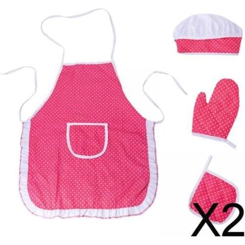 2x4pcs Kids Kitchen Pretend Play Toys with Apron & Chef Hat,Oven Mitt,Hot Pad