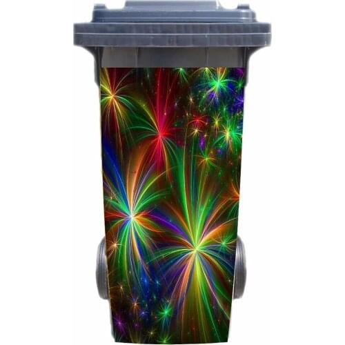 DIY 3D Colorful Fireworks removable Waterproof Sticker Decals Rubbish bin trash can Cover sticker poster 120liter 240liter