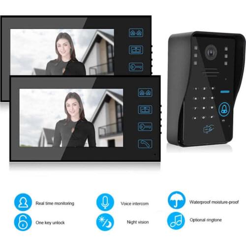 7in HD Video Doorbell Password Card Doorphone 2 Monitors Night Vision Intercom Video Door Control System 100-240V