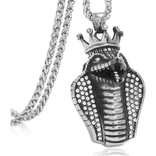 Egyptian Goddess Valkyt Patron Saint Necklace crown Cobra Stainless steel Necklace for boyfriend Amulet Accessories
