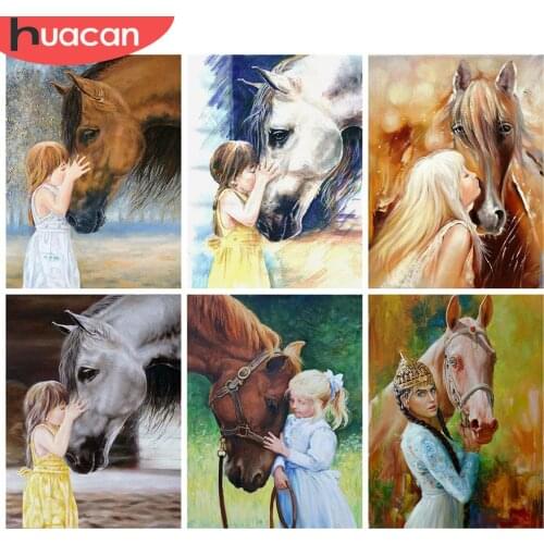 HUACAN 5d Diamond Painting Horse DIY Mosaic Animal Full Square Diamond Embroidery Girl Portrait Home Decor Craft Kit