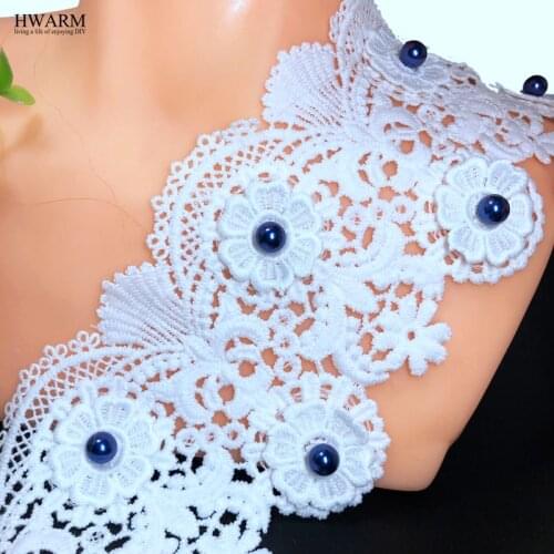 HWARM 5yard 8.5cm 3D Lace With Blue Beads DIY Wedding Decoration Sewing Trim Bar Code Fabric Water Soluble Milk Silk Skirt Cloth