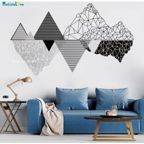 Custom Three Colors Wall Decal Office Studio Mountain Decals Modern Home Decor Art- Geometrical Living Room Murals YT4090