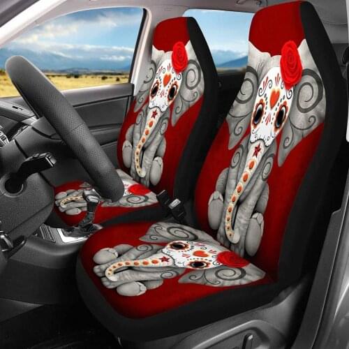 INSTANTARTS Lovely Animal Elephant Pattern Anti-Slip Automobile Seats Protector Set of 2 Soft Universal Car Front Seat Covers