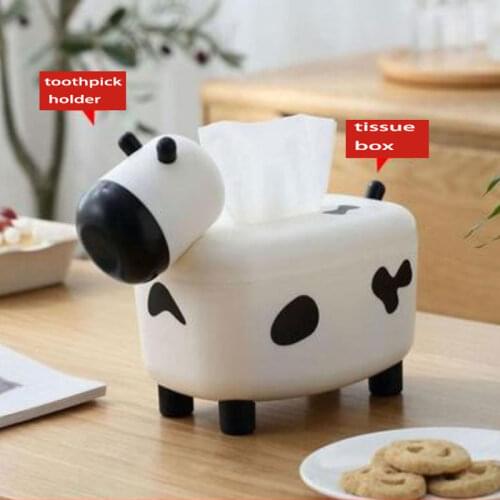 Creative Cute 2 in 1 Cow Tissue Box Toothpick Boxes Holder Dispenser Wipes Case Container Car Napkin Holder Box
