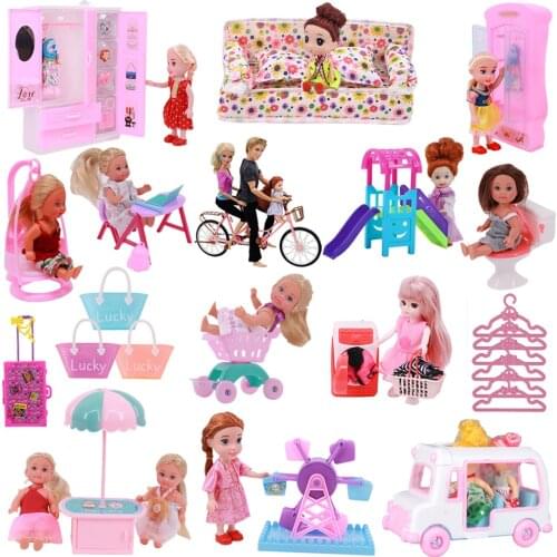 Doll Mix Style Doll Furniture Slider Wardrobe Washing machine Ferris wheel Chair For Barbie Doll Accessories Kelly 1:12 Doll Toy