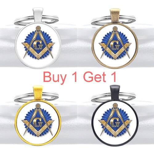 Buy 1 Get 1 Free and Accepted Masons Symbol Glass Dome Key Chains Charms Men Women Freemasonry Key Ring Classic Jewelry Gifts