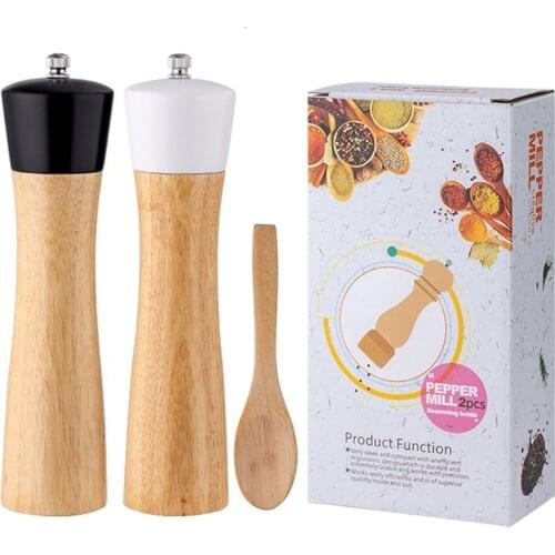 Salt and Pepper Mill Wood Pepper Shakers Adjustable Ceramic Grinder with Spoon Kitchen Accessories salt and pepper grinder set