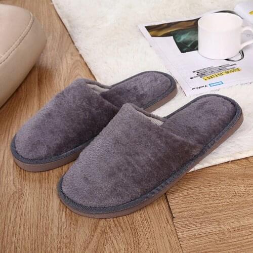 Men Warm Home Plush Soft Slippers IndoorsAnti-slip Winter Floor Bedroom Shoes Gray Navy Coffee Colors босоножки женские 2021