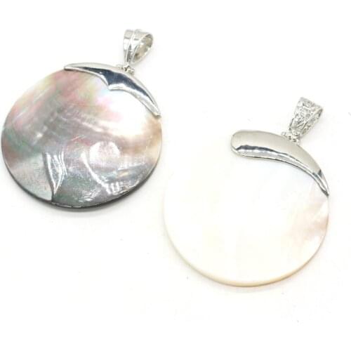 Natural Shell Pendant Round Shape White Shell Black Shell Accented Charms for Jewelry Making Necklace Bracelet