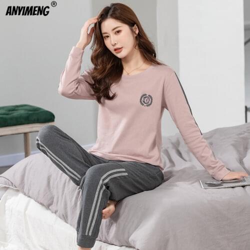 New Pajamas Set for Women Autumn Winter New Big Size 3XL Sleepwear Soft Cotton O-neck Lounge Wear for Woman Fashion Pijama Set