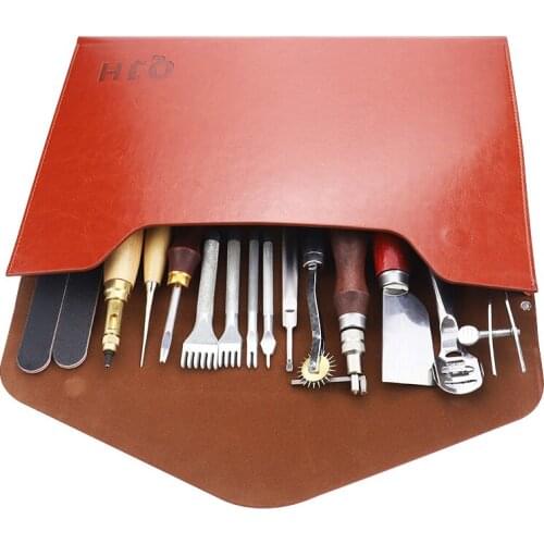 Leather Professional Tool with PU leather Storage Bag Sewing Hole Puncher Edge Creaser Beveler Polishing Awl Leather Supplies