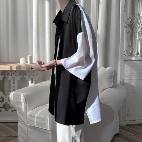 2021 Summer Mens Splicing Color Fashion Cool Shirts Camisa Masculina Shorts Sleeves Shirts Streetwear Lapel Collar Clothes