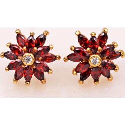 4colors Fashion Bohemian red Earrings zircon for Womens stud flower Earrings Stud Earrings Wedding Jewelry accessories gift