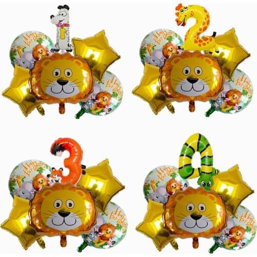 6pcs Animal Number Balloons Foil Lion Balloons Figure 1 to 9 Birthday Party Decorations Kids Children Toy Gift Balloons Digit