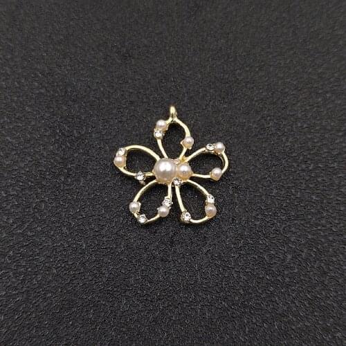 10pcs 23x25mm Metal Alloy Crystal Rhinestones Imitation Pearl Flowers Connectors DIY Accessories For Jewelry Making