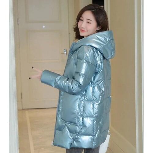 Off-Season Shiny Down Padded Jacket Womens Mid-Length 2021 Winter New Female Korean Style Slim Cotton-Padded Jacket Padded Coat