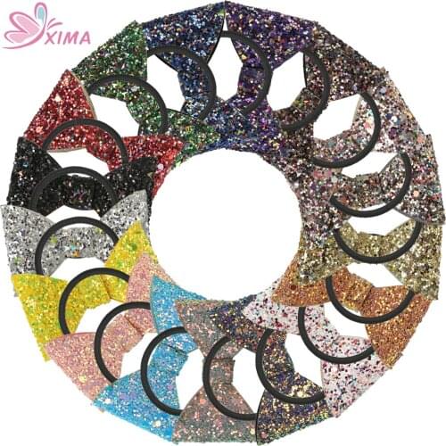 XIMA 17pcs/lot Girls Sequin Hair Bow Elastic Hair Bands Rubber Hairband Hair Ties for Women