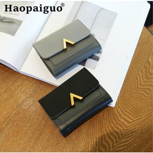 Gold Metal V Short Women Wallets Matte Leather Small Wallet PU Leather 6 Color Purses Credit Cards Money Panelled Mini Wallet