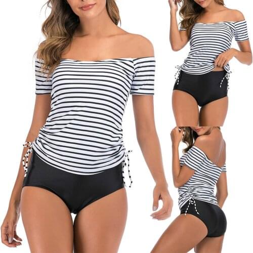 Womens swimsuit Striped Womens bathing suits Push-Up High Waist Ruffle bikini Female Beachwear womens swimwear 2021 #0317