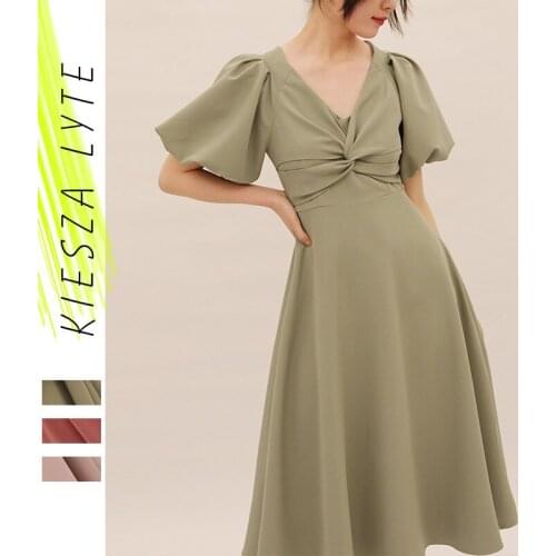 2021 New Women Dress Wrinkled Twisted Short Bubble Sleeve Dress Vintage Celebrity Club Evening Party Dresses