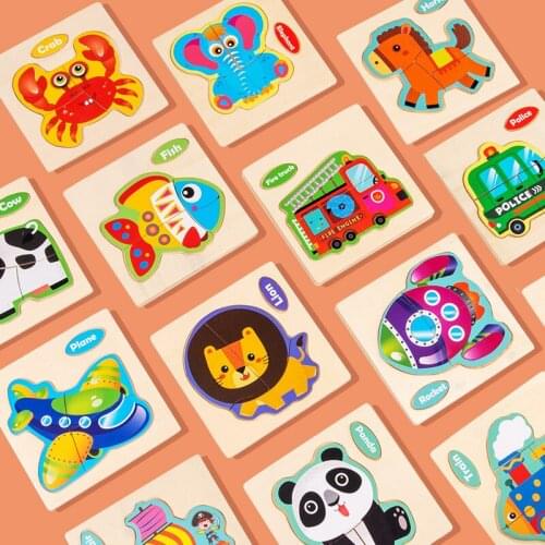 1PCS Cartoon Animals 3D Puzzles Toy Montessori Materials Educational Wooden Toys For Children Funny Montessori Learning Toys