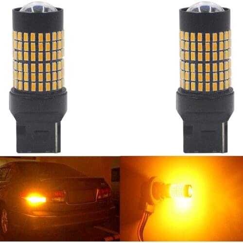 2-Pack 7440 T20 7441 9V-30V 144-SMD LED Lights Amber/Yellow with Projector Replacement for Car Turn Signal Tail Blinker LED Bulb