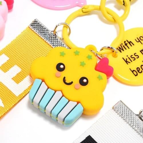 2021 NEW Cartoon PVC Cake Keychain Cute Pink LOVE Letter Ribbon Key Chain Lanyard Bag Pendant Charms Car Keyholder Keyring Gift
