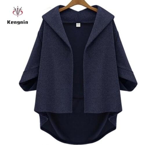 2021 WinterEuropean Style Women Jackets Ladies Asymmetrical Outerwear Wool&Blends Bawting Sleeve Plus Size 5XL Coat KN43