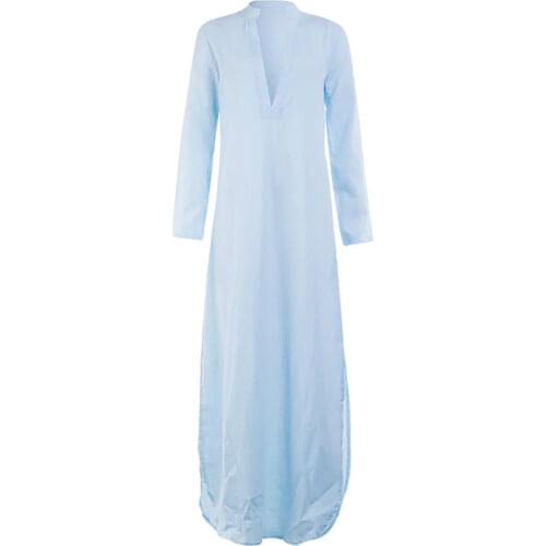 2021 Autumn Women Boho Cotton Linen Maxi Dress Lady Party Evening Loose Sundress Womens V Neck Long Dress Lady Clothing Vestido