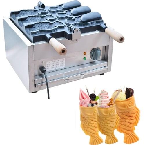 3 Molds Deep Mouth Ice Cream Taiyaki Maker Commercial Electric Use Fish Shaped Waffle Cone Pan Non-Stick 2000W