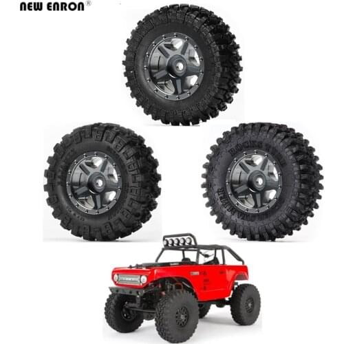 4Pc 1.0 inch CNC Beadlock 30mm Wheel Rim RC Hub Rubber 52mm Tires for RC Micro Mini Crawler Car 1/24 Axial SCX24 90081 AXI00002