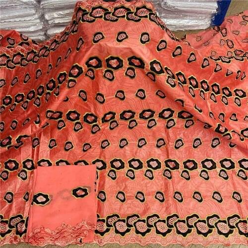 5Yards Peach Cotton Bazin Riche Fabric Matching With 2Y African Embroidery Swiss Voile Scarf Lace Material Cloth Tissu Tela NBV6