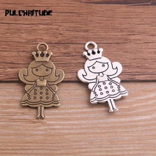 6PCS 24*45mm Metal Alloy Two Color Queen/Princess Charms Pendants for Jewelry Making DIY Handmade Craft