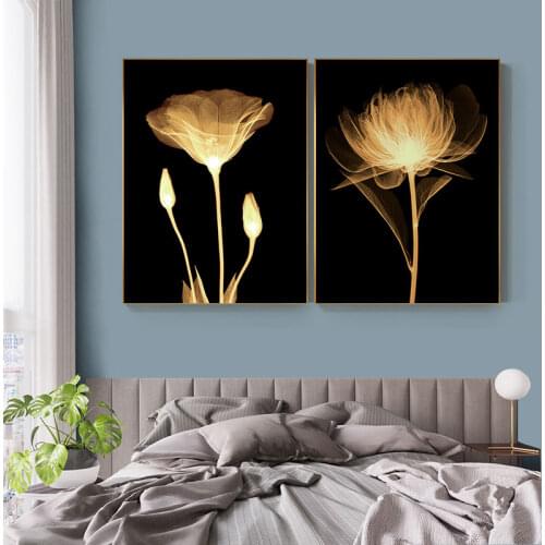 Abstract Flowers In The Dark Night 3d Canvas Art Painting Fashion Big Print Poster for Living Room Aisle Cuadros Tableaux Salon