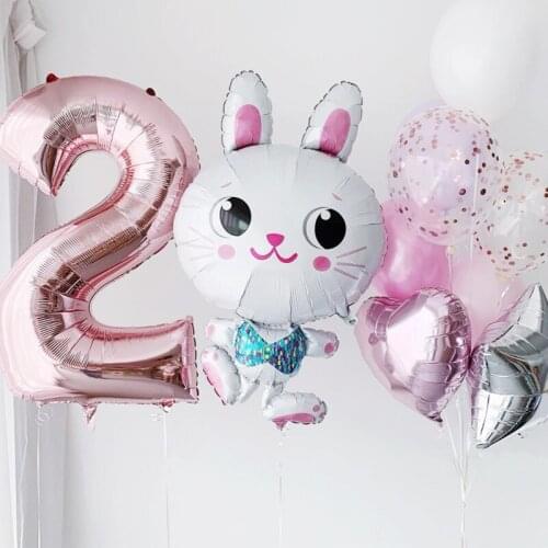 White Easter Sunday Cartoon Cute Rabbit Balloons Helium Foil Globos Happy Kid Birthday Party Set Decorations Girl Baby Shower