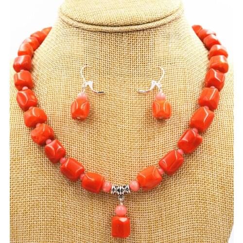 Huge red coral,jewelry sets,orange natural pink coral necklace earring beads red coral thick twigs tyle bar Necklace