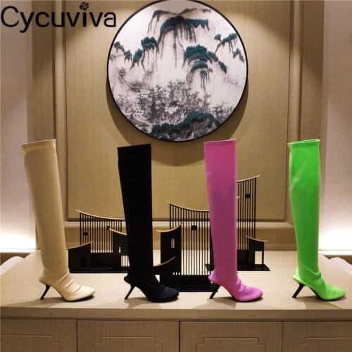 Brand Designer Long Boots Women Shoes Pointed Toe Stretch Fabric High Heel Shoes Women Slip On Sexy Pumps For Women Botas Winter