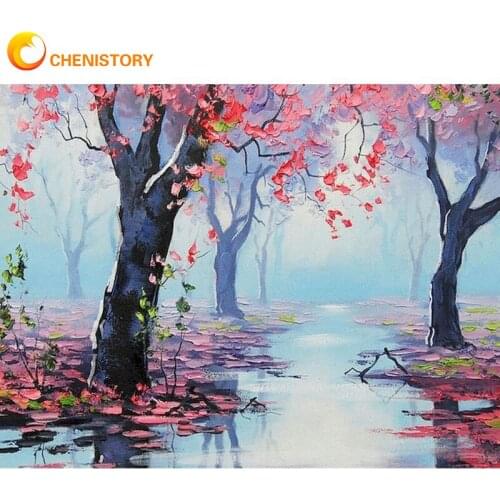 CHENISTORY Painting By Numbers Maple Leaf On Canvas Acrylic Paint Landscape DIY Picture Drawing Coloring By Number Home Decor