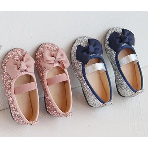 Spring Autumn Girls Shoes Bling Princess Shoes Glitter Bowtie Children Flats Kids Shallow Shoes Baby Single Shoes Toddlers K226