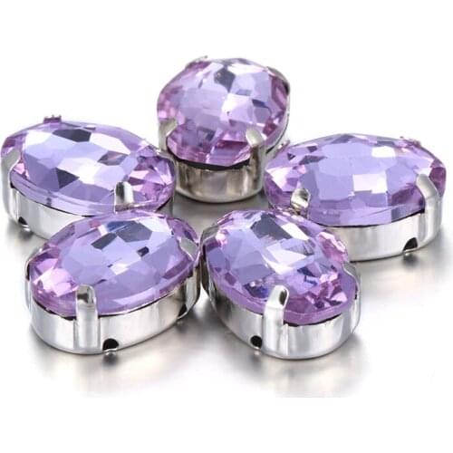 Purple Rhinestones With Copper Claws Hollow Out Sew On Rhinestones Settings Oval Shape Glass Strass Crystals DIY Accessories