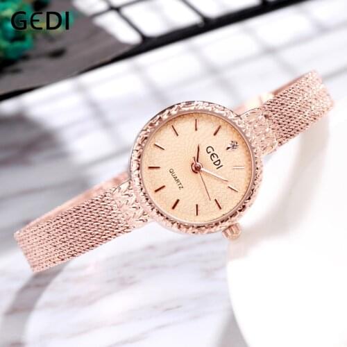 GEDI Top Brand Luxury Rose Gold Bracelet Watches Women Ladies Fashion Shining Crystal Dress Quartz Wristwatch Rhinestone Watch
