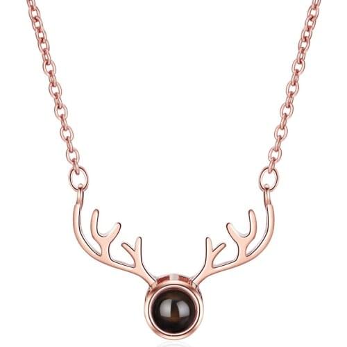 Hot Trendy 925 Sterling Silver Christmas Antlers Necklaces For Women Projection I Love You Necklaces Gift