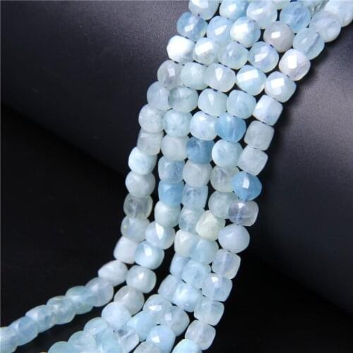Faceted Square Natural Aquamarines Loose Bead Blue Gemstones Cube Beads For Jewelry Making Necklace Bracelets 15.5inch