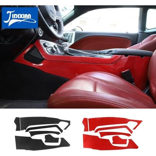 MOPAI Interior Mouldings Carbon Fiber Car Gear Shift Side Panel Decoration Stickers for Dodge Challenger 2015+ Accessories