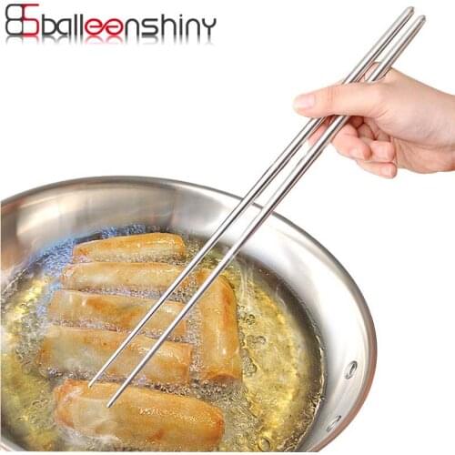 BalleenShiny 1 Pair Stainless Steel Chinese Chopsticks Reusable Anti-Skip Long Handled Chopsticks For Fry Food Beef Kitchen Tool