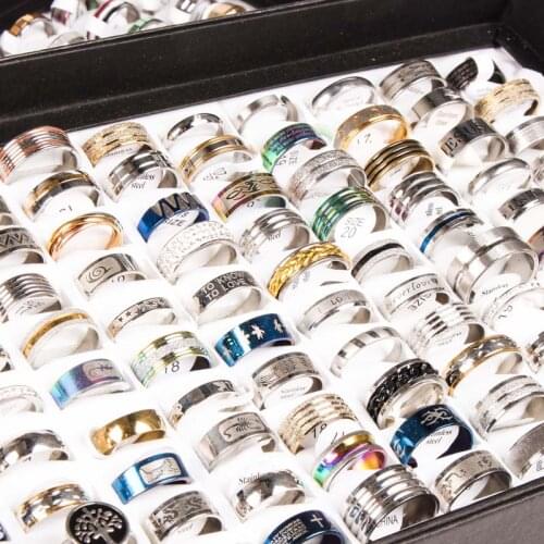 Wholesale Bulk Lots 50pcs Rings Mix Styles Top Mens Womens unisex Fashion colorful Stainless Steel Wedding Jewelry Gifts