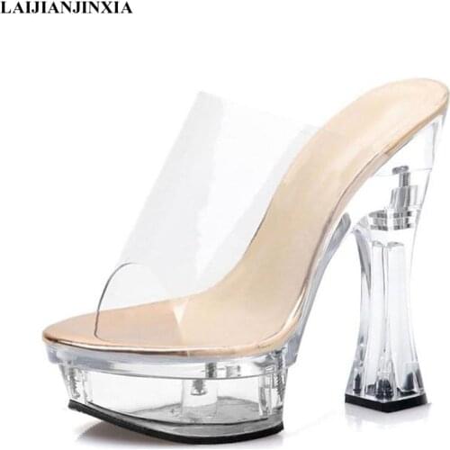 LAIJIANJINXIA New Platform Slippers Stripper Heels Sexy Fetish Shoes Fashion Full Dress Party Models Show Nightclub Women Shoes