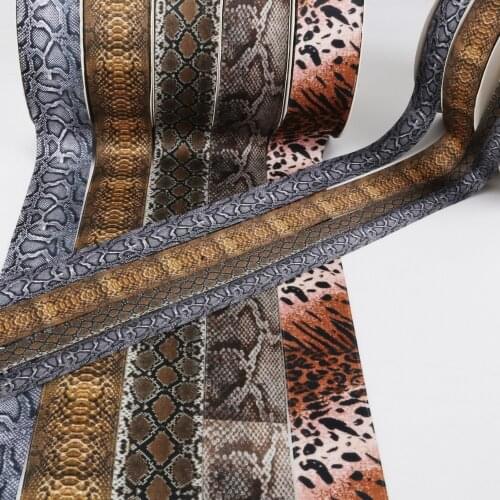 2yard Snake Skin & Leopard Pattern Printed Poly Cotton Ribbon Christmas Packing DIY Hair Bow Accessory Material