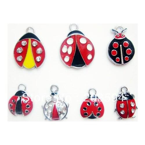 M7833 Wholesale 100Pcs/Lots mixed Enamel Alloy Ladybug Charms Pendant Diy Child charms Mobile phone Accessories